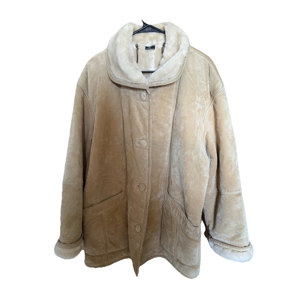 Gallery Women's Genuine Suede Leather Coat Faux Fur Lining Large